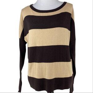 Covered by Suss Women's Tan Brown Striped Scoop Neck Designer Knit Sweater S/C44